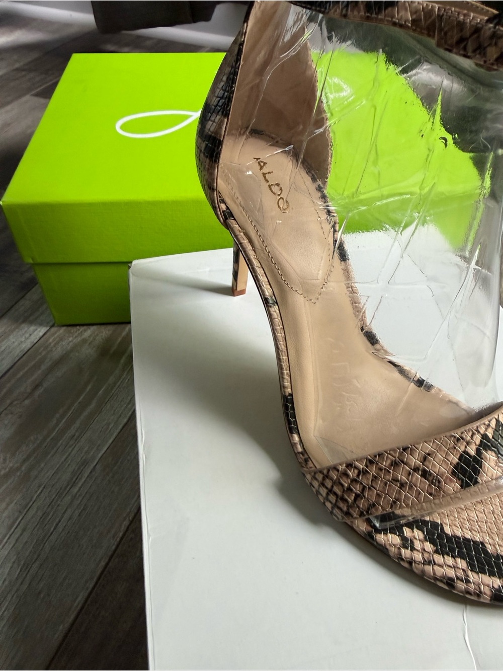 ALDO Clear Strap Snakeskin-Print Stiletto Sandals - Tan & Clear